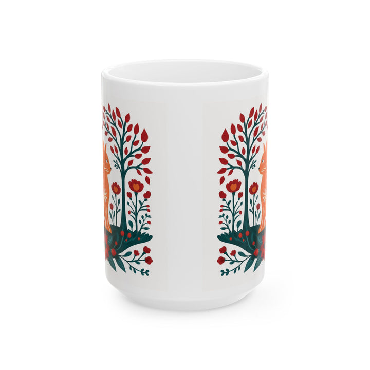 Mug - Folk Art Orange Fox Ceramic Mug (15oz) - Designs by Mysh
