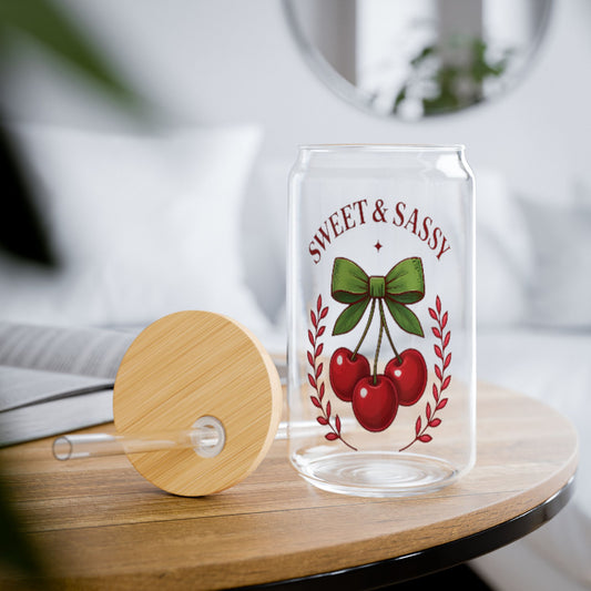 Sweet & Sassy Sipper Glass, 16oz - Perfect Glass for Smoothies, Refreshing Drinks, Summer Parties, Gifts, Cherry Design