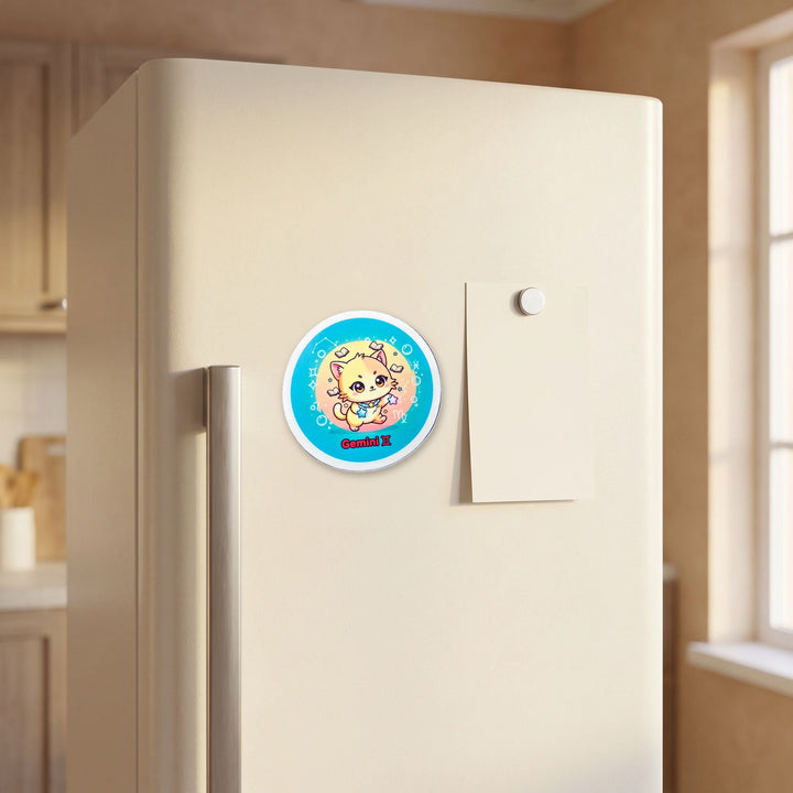 Zodiac Gemini Cat magnet on a refrigerator door