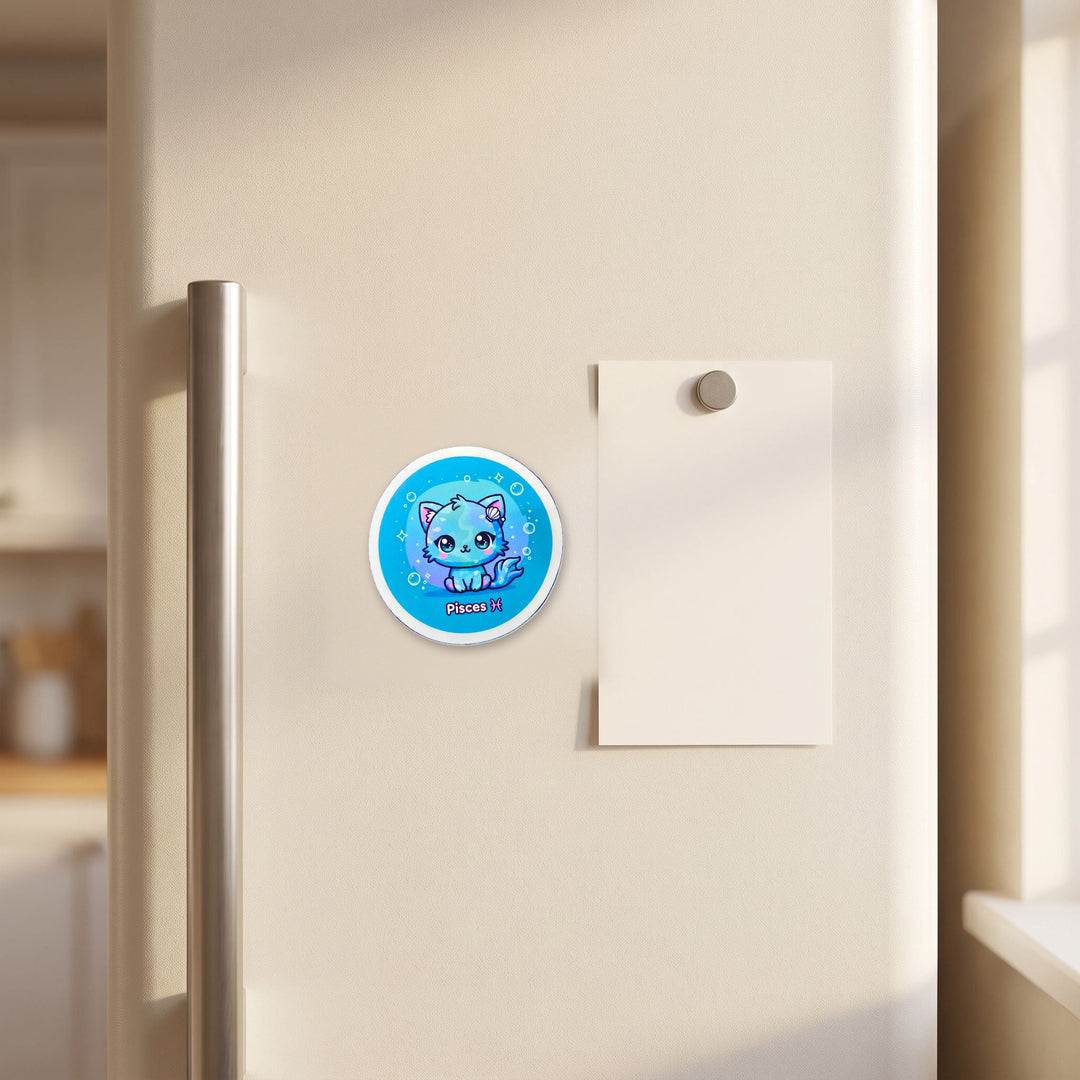 Zodiac Pisces Cat magnet on a refrigerator door