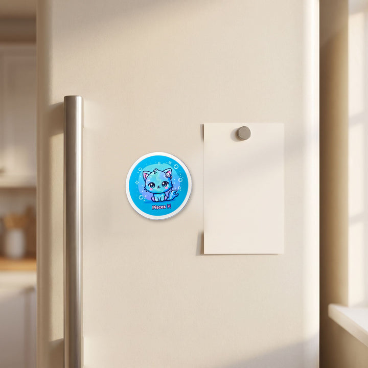 Zodiac Pisces Cat magnet on a refrigerator door