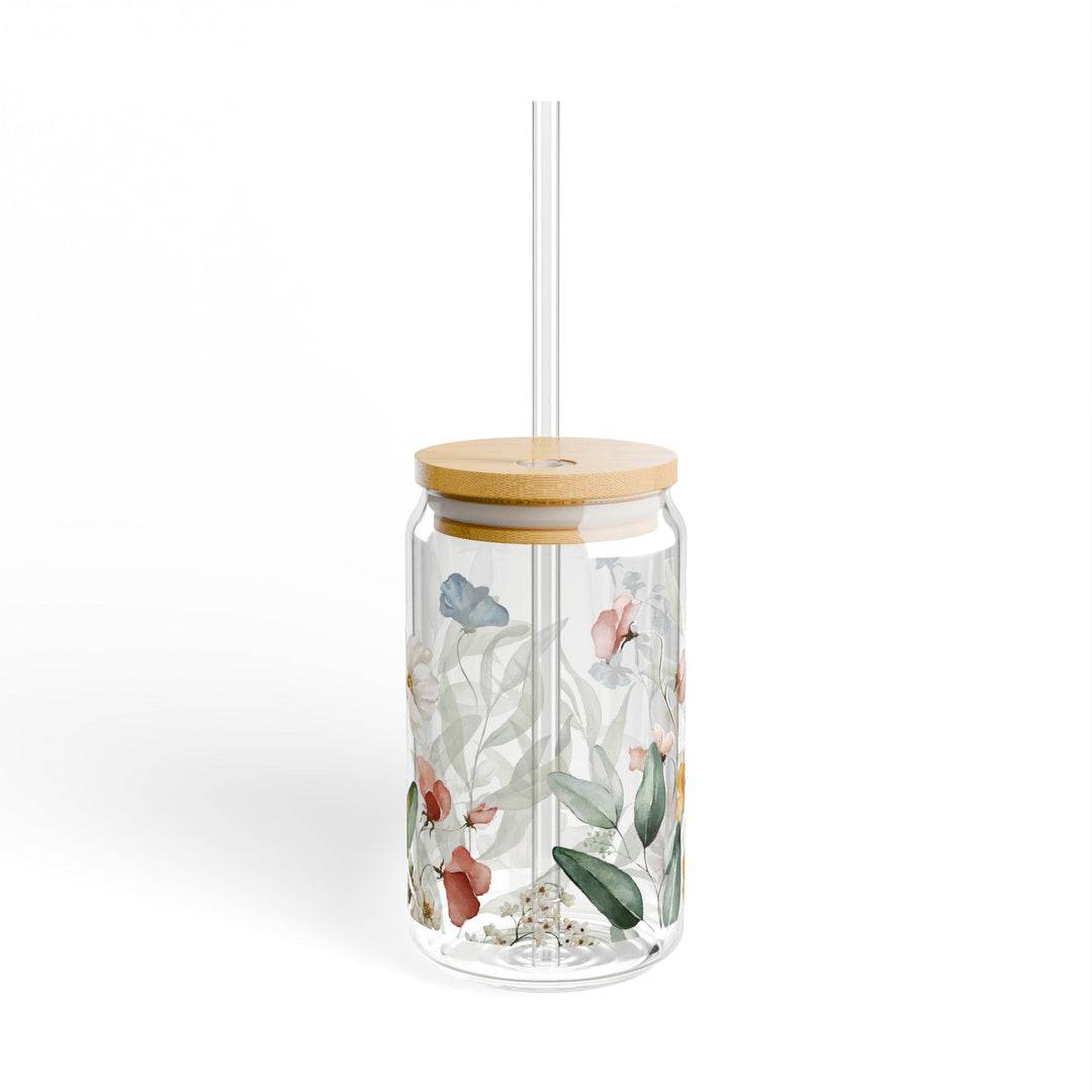 Watercolor Flower Motif - 16oz Sipper Glass - Designs by Mysh