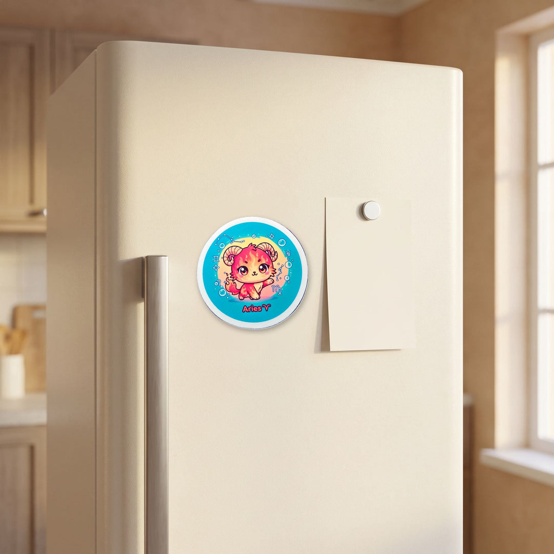 Zodiac Aries Cat magnet on a refrigerator door