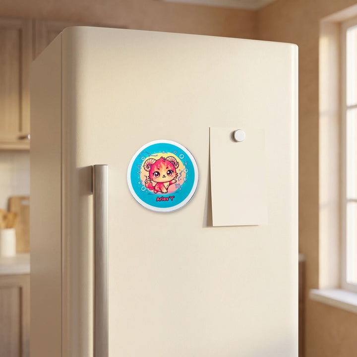 Zodiac Aries Cat magnet on a refrigerator door