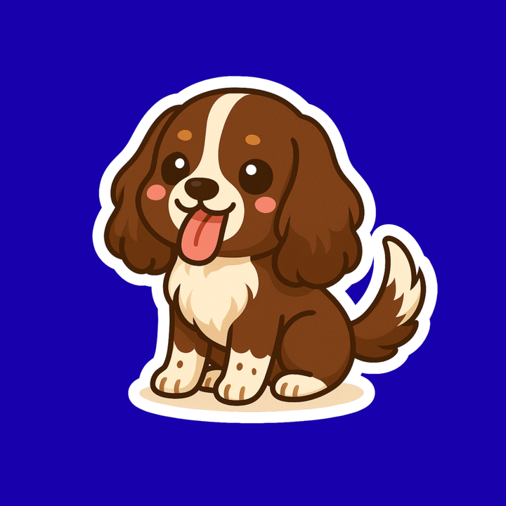 Cartoon dog sticker with a blue background