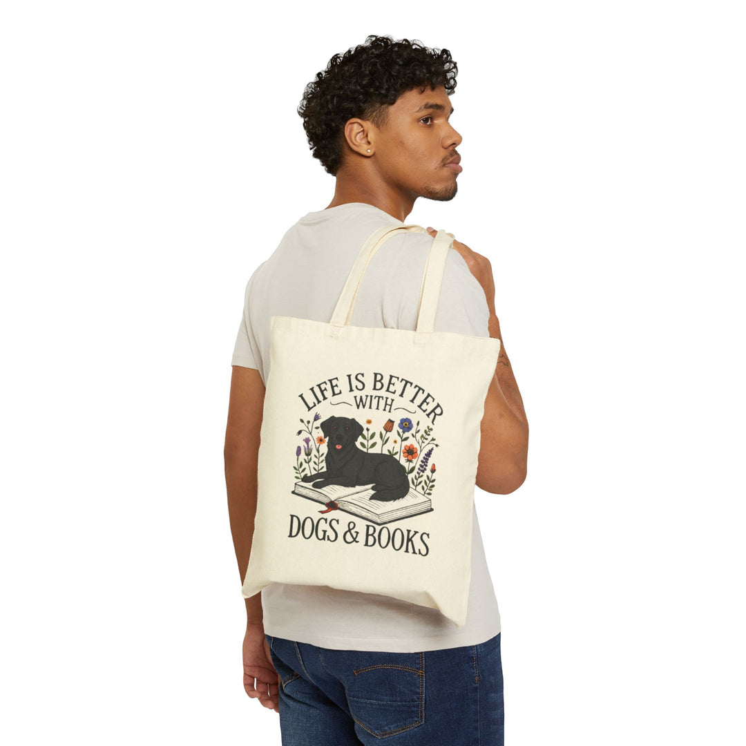 Tote Bag — "Life Is Better With Dogs & Books" Canvas Book Lover Tote - Designs by Mysh