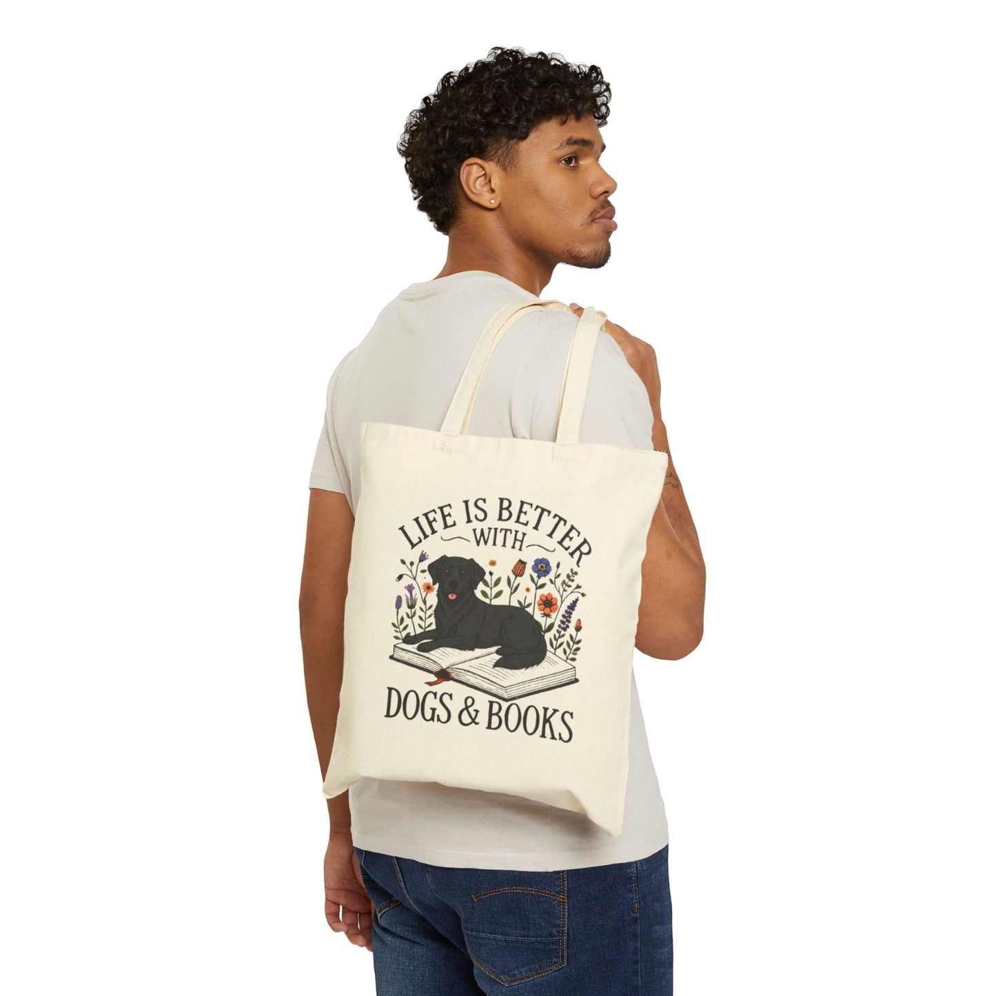 Tote Bag — "Life Is Better With Dogs & Books" Canvas Book Lover Tote