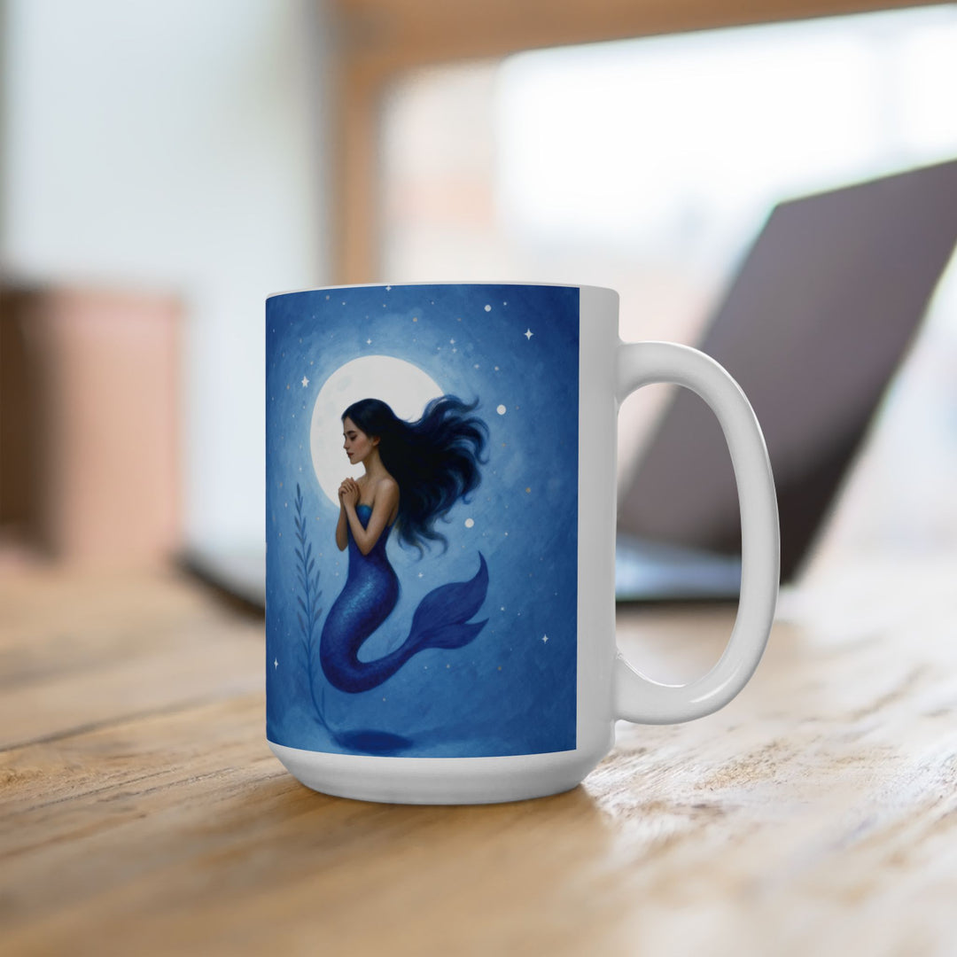 Blue Ethereal Mermaid 15oz Ceramic Mug - Front view - Designs by Mysh