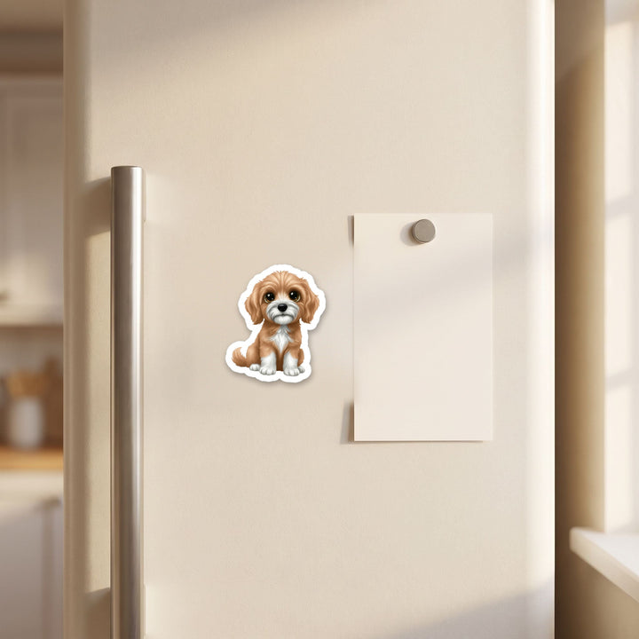 Goldendoodle Apricot and White kawaii magnet on a refrigerator door