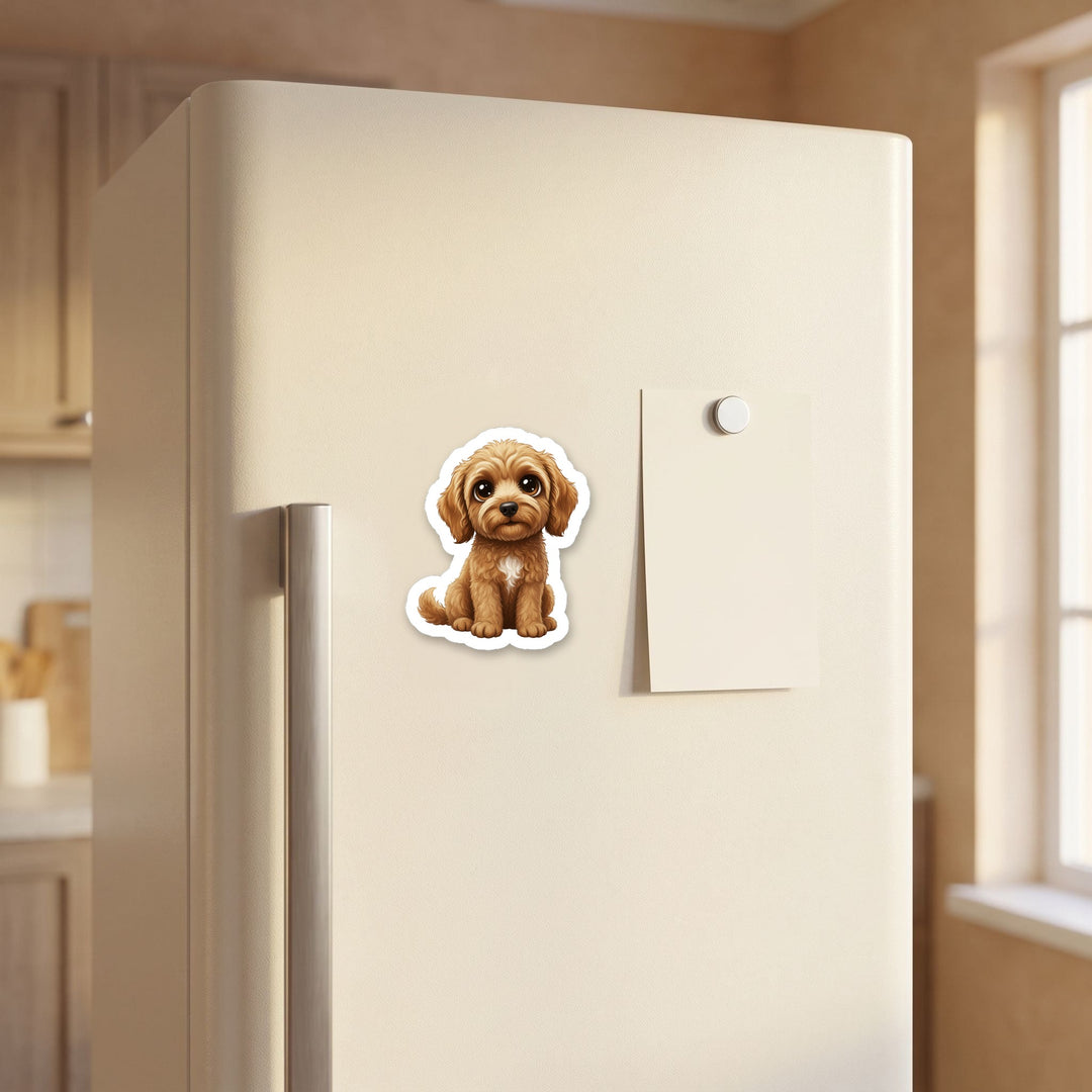 Goldendoodle Golden kawaii magnet on a refrigerator door