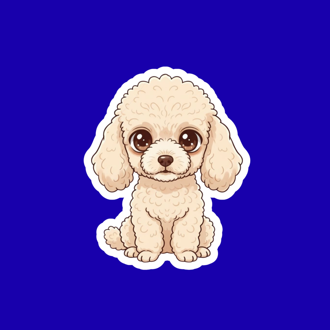 Cartoon dog sticker on a blue background