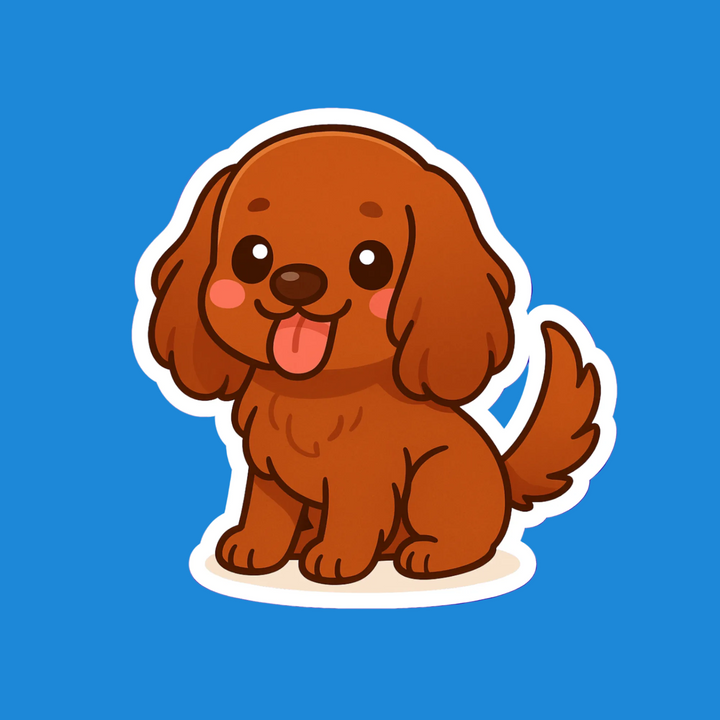 Cartoon brown dog with a happy expression on a blue background