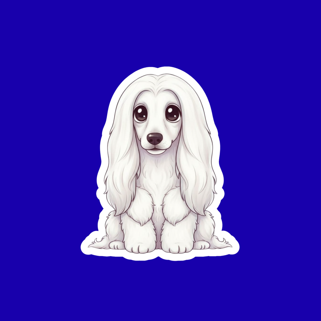 White dog illustration on a blue background