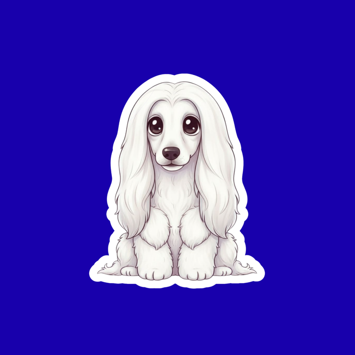 White dog illustration on a blue background