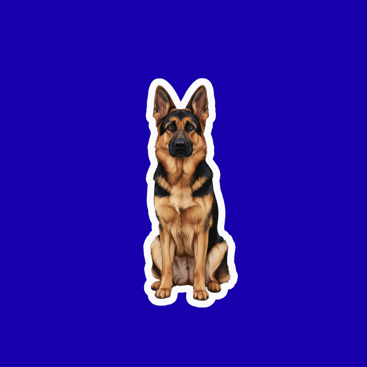 Sticker of a German Shepherd dog on a blue background