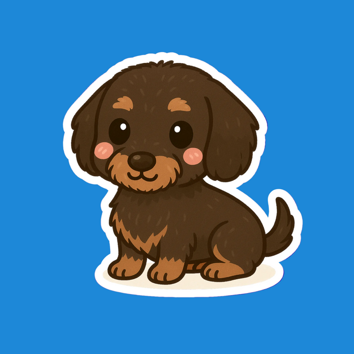 Cartoon dog sticker on a blue background
