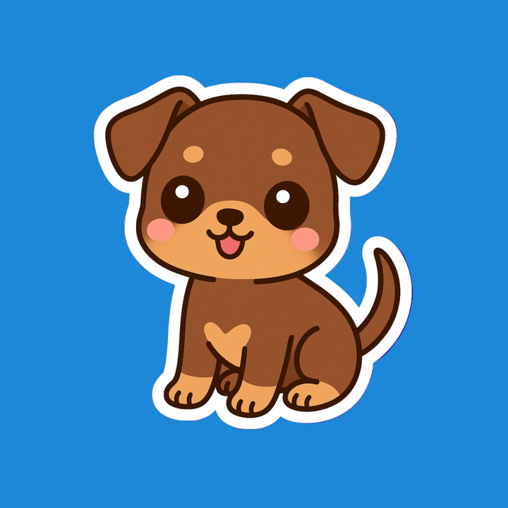 Cartoon dog sticker on a blue background