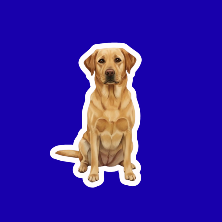 Sticker of a brown dog on a blue background