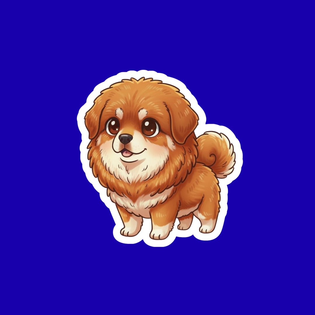 Cartoon dog sticker on a blue background