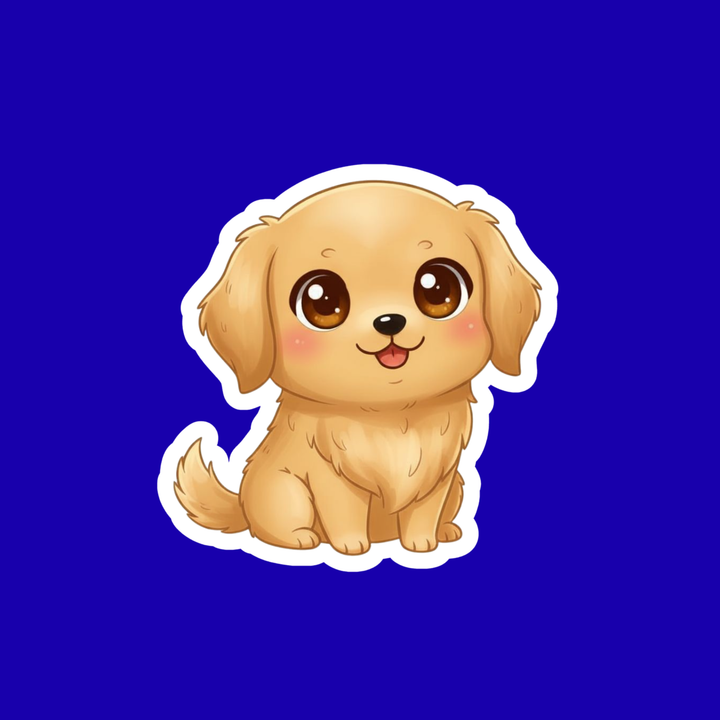 Cartoon dog sticker on a blue background