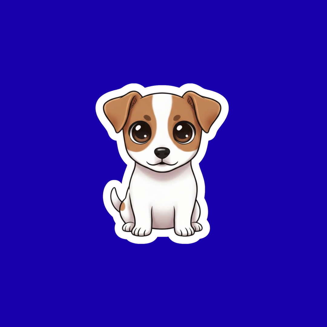 Cartoon dog sticker on a blue background