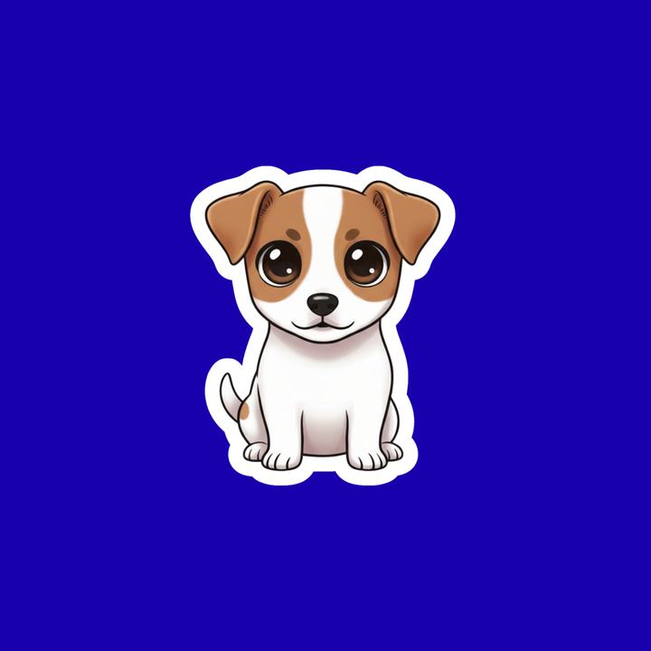 Cartoon dog sticker on a blue background
