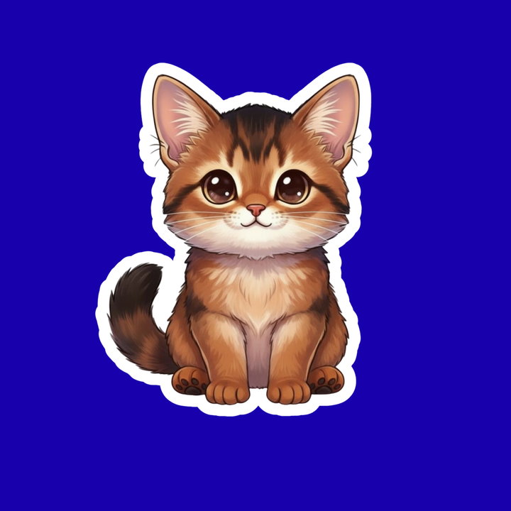 Cartoon cat sticker on a blue background