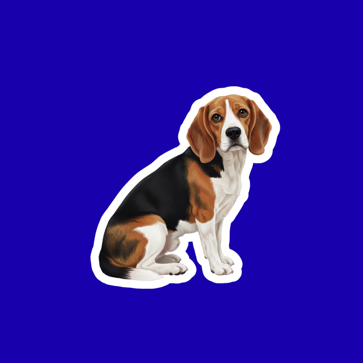 Sticker of a beagle dog on a blue background