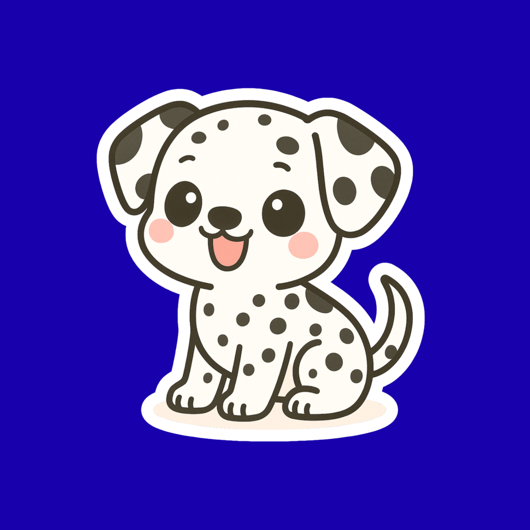 Cartoon Dalmatian puppy on a blue background