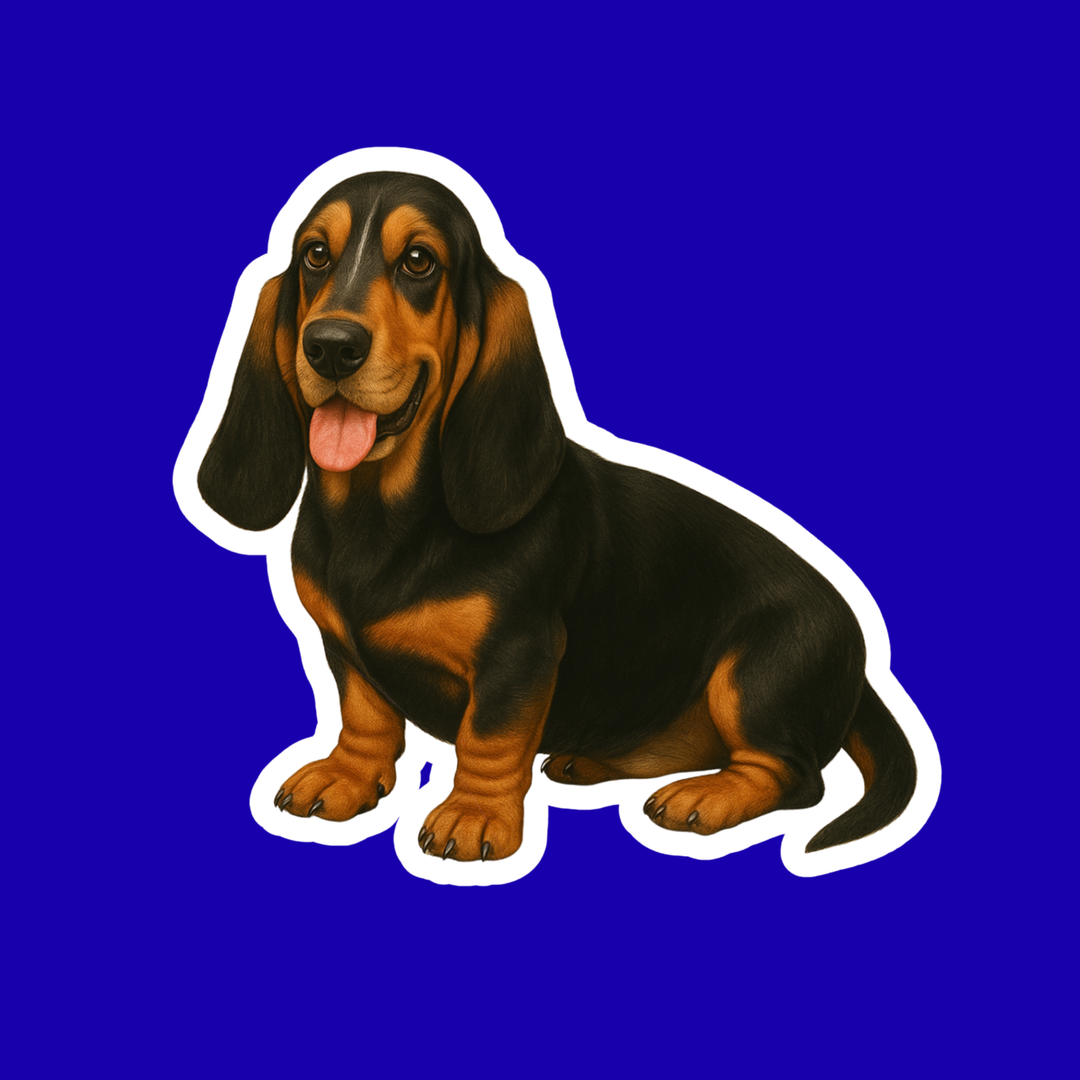Basset Hound Dog Stickers – Watercolor Vinyl Sticker, 3” Durable Pet Decal for Laptop, Water Bottle, Journal - Designs by Mysh