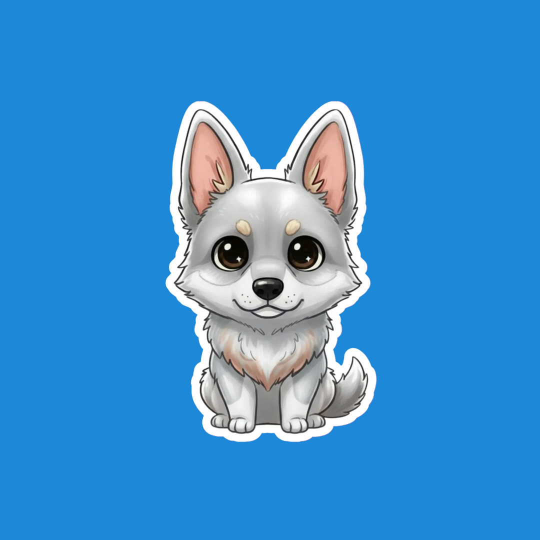 Cartoon dog sticker on a blue background