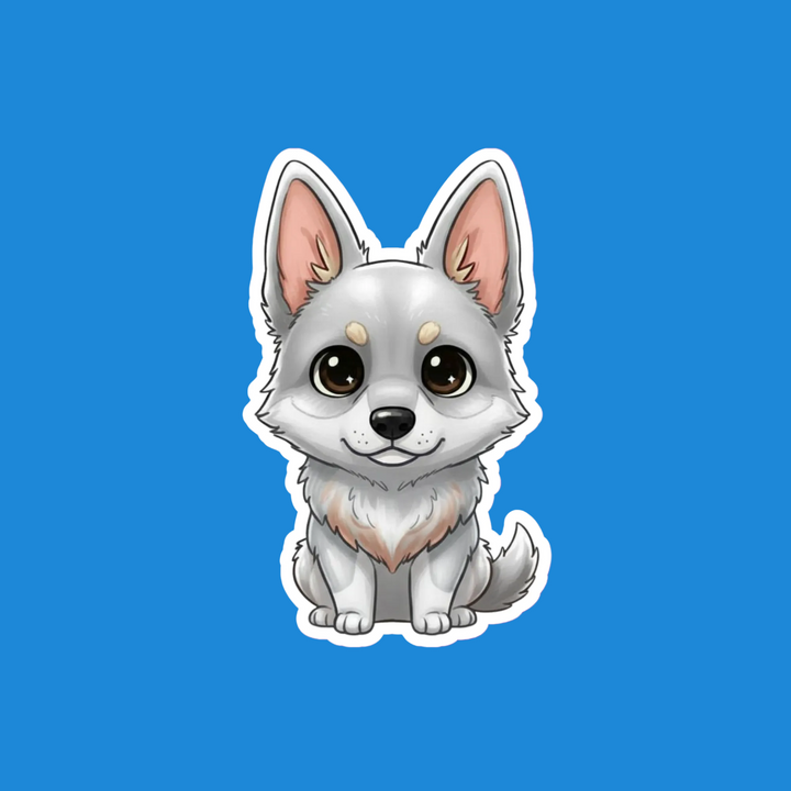 Cartoon dog sticker on a blue background