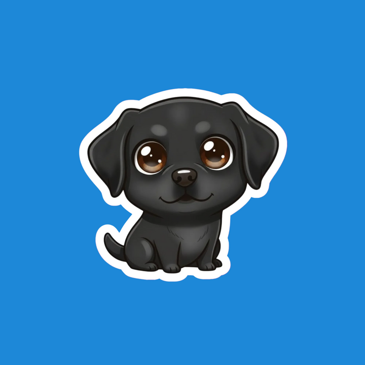 Cartoon black puppy on a blue background