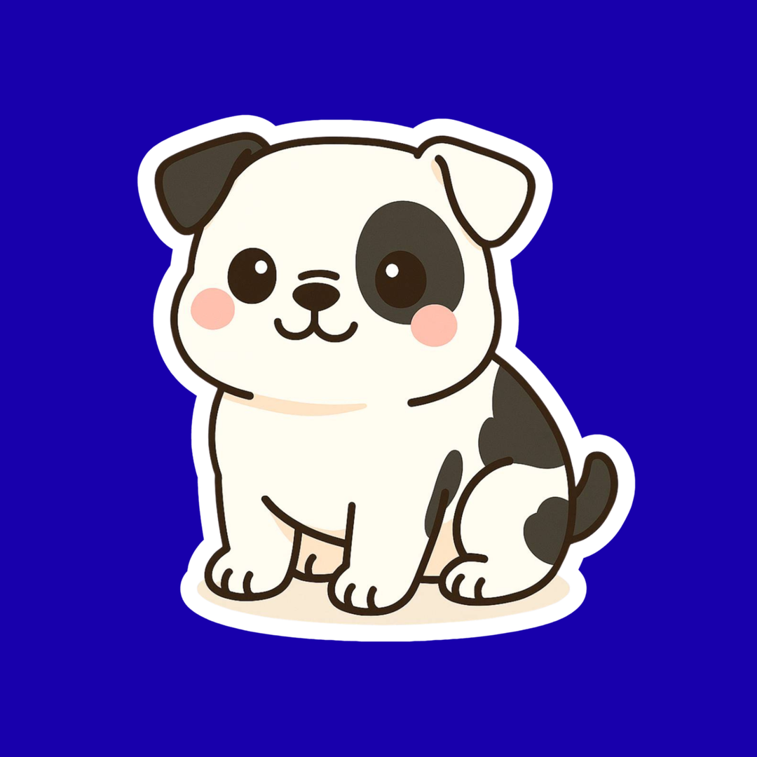 Cartoon dog sticker on a blue background