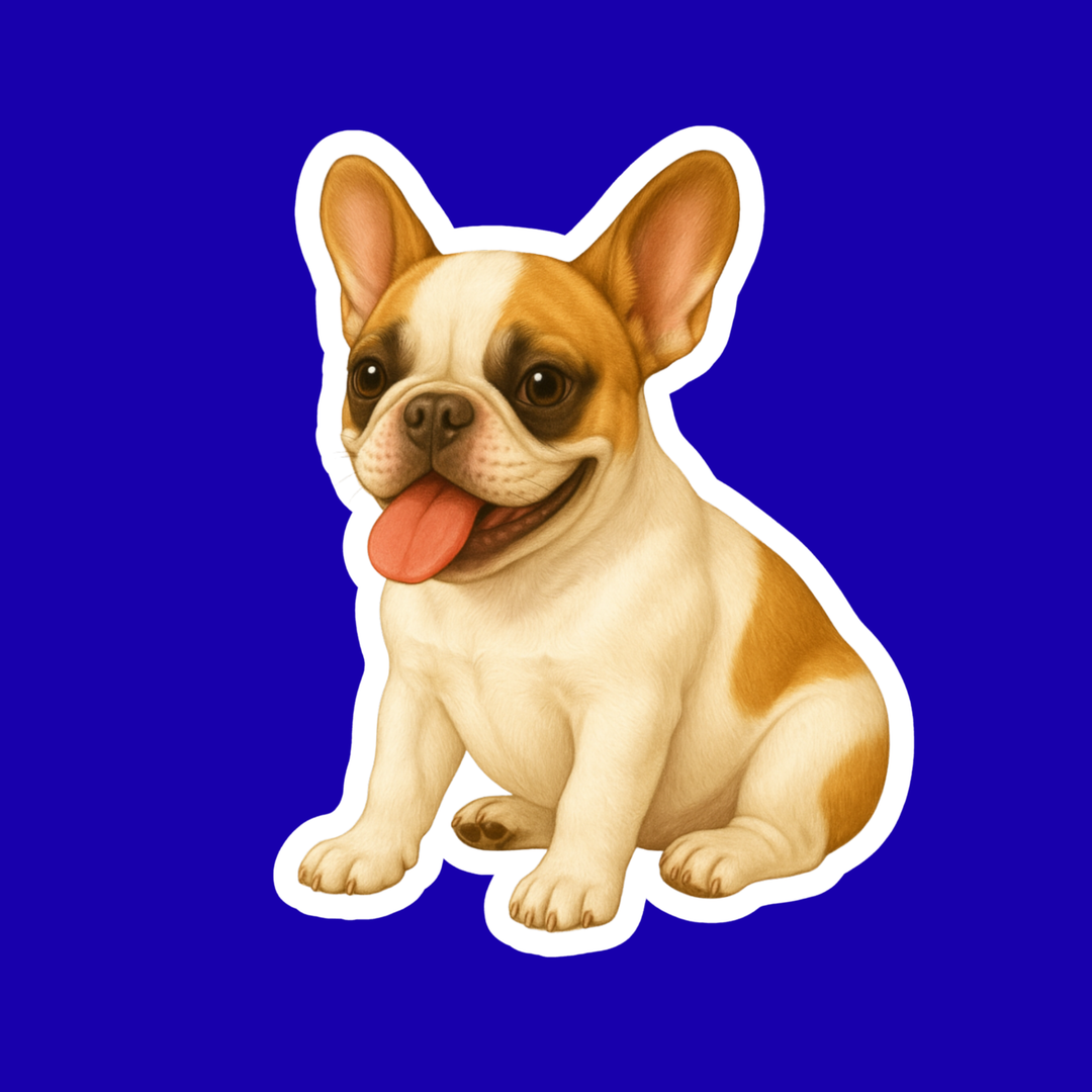Illustration of a French Bulldog on a blue background