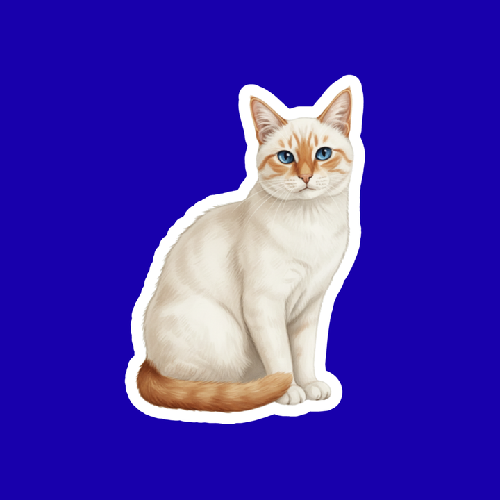 White cat with blue eyes on a blue background