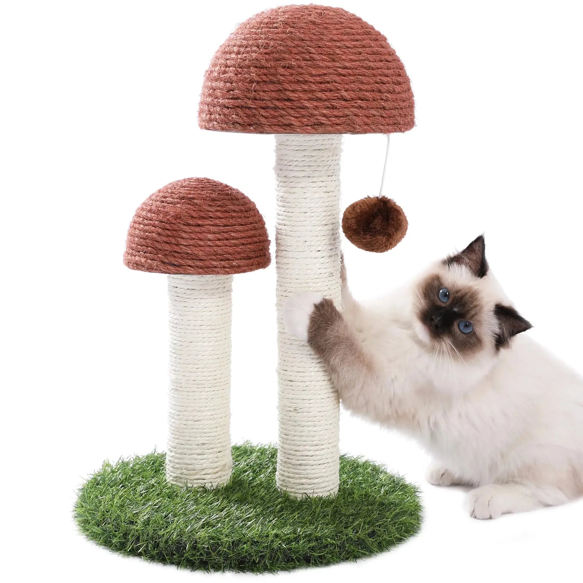 2 Mushrooms Cat Scratching Post 19" Sisal Claw Scratcher for Kittens and Small Cats, Brown - Designs by Mysh