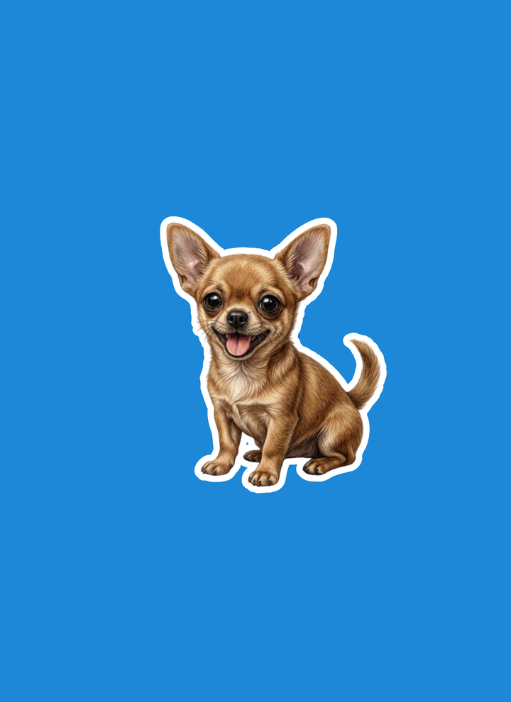 Sticker of a small dog on a blue background