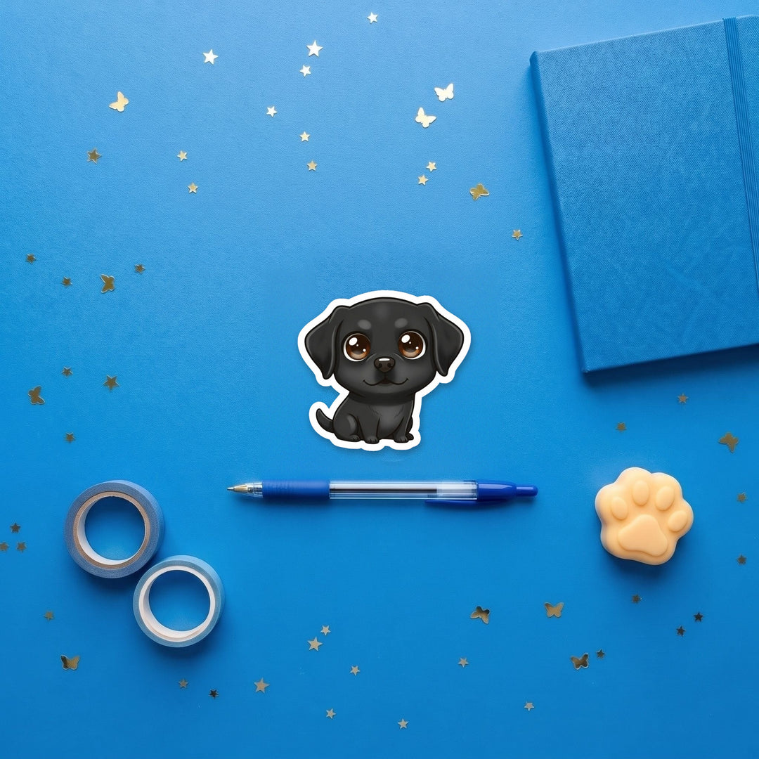 Labrador Retriever Black kawaii 3 inch fridge magnet flat lay with blue stationery