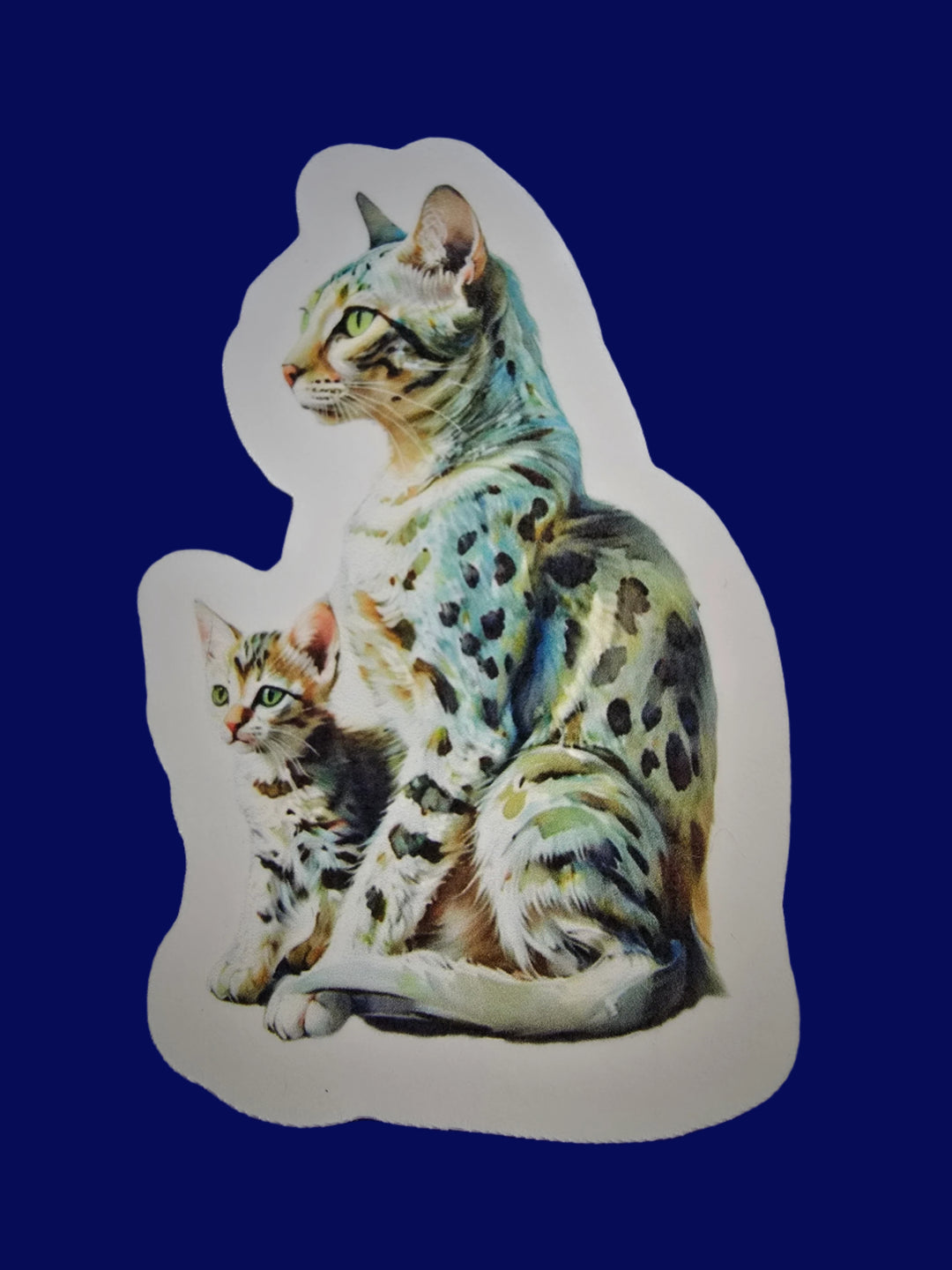 Sticker of a cat design on a blue textured background