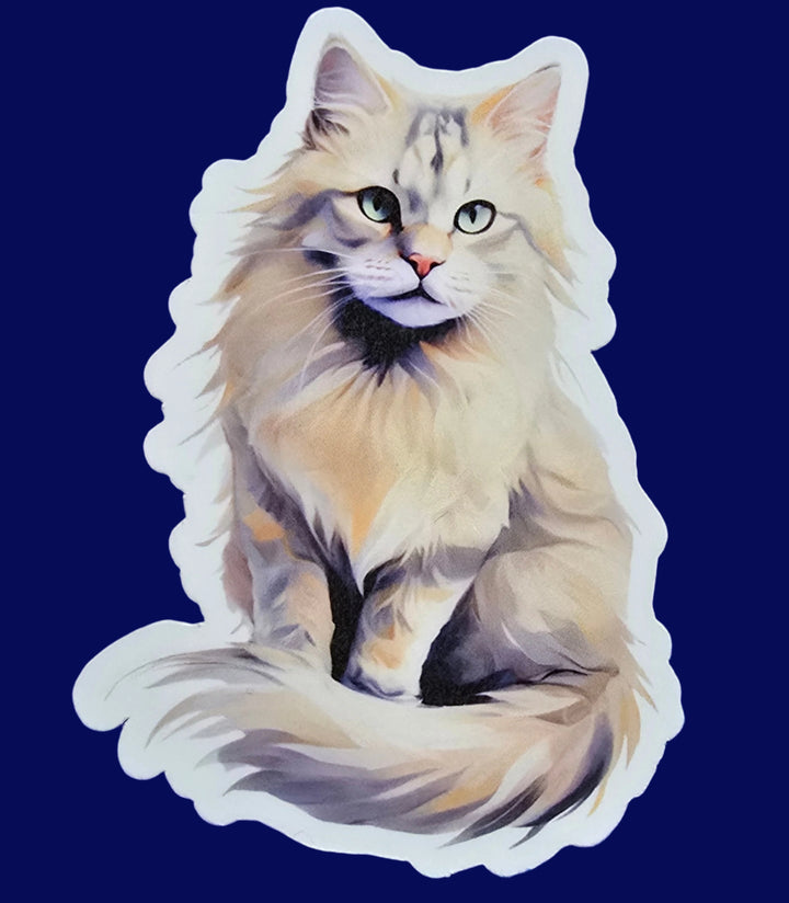 Siberian Cat Sticker, Long-Haired Cat Vinyl Decal, Realistic Breed Art, Cat Lover Gift, Waterproof Sticker for Laptop or Bottle - Designs by Mysh