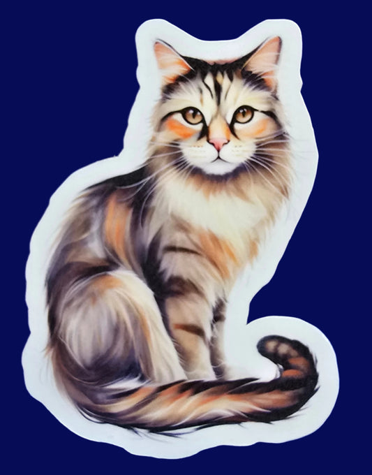 Torbie Cat Sticker, Vinyl Water-resistant Cat Decal, Cute Torbie Kitty Art, Pet Lover Gift, Laptop Water Bottle or Notebook Sticker - Designs by Mysh