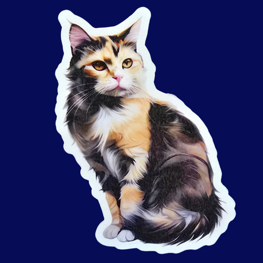 Calico Cat Sticker, Tricolor Cat Vinyl Decal, Water-resistant Feline Sticker for Laptop Water Bottle Journal, Gift for Cat Lovers - Designs by Mysh