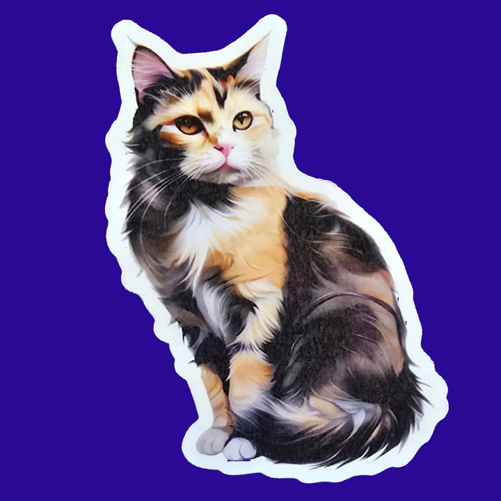 Calico Cat Sticker, Tricolor Cat Vinyl Decal, Water-resistant Feline Sticker for Laptop Water Bottle Journal, Gift for Cat Lovers - Designs by Mysh