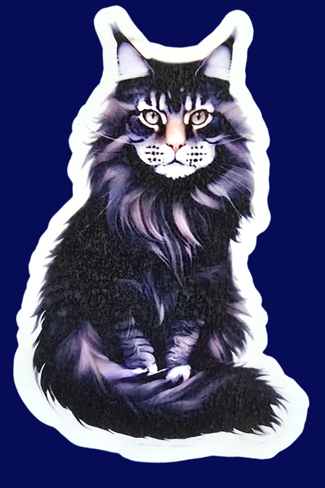 Black Maine Coon Cat Sticker, Longhaired Cat Decal, Waterproof Vinyl Sticker, Cat Lover Gift, Realistic Pet Art for Laptop or Bottle - Designs by Mysh