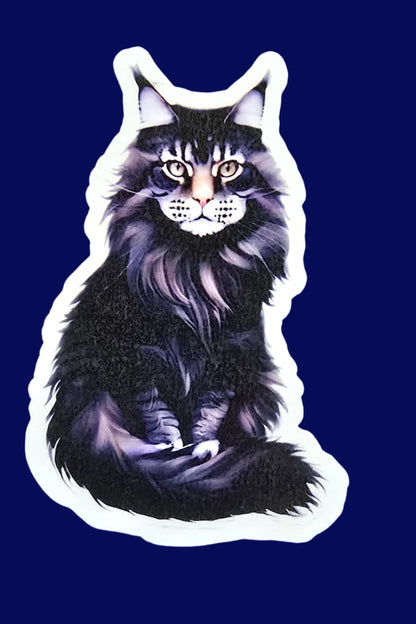 Black Maine Coon Cat Sticker, Longhaired Cat Decal, Waterproof Vinyl Sticker, Cat Lover Gift, Realistic Pet Art for Laptop or Bottle