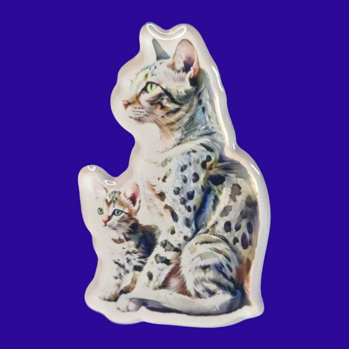 Egyptian Mau Cat and Kitten Fridge Magnet, Handmade Cat Lover Gift, Exotic Cat Decor for Fridge or Locker - Designs by Mysh