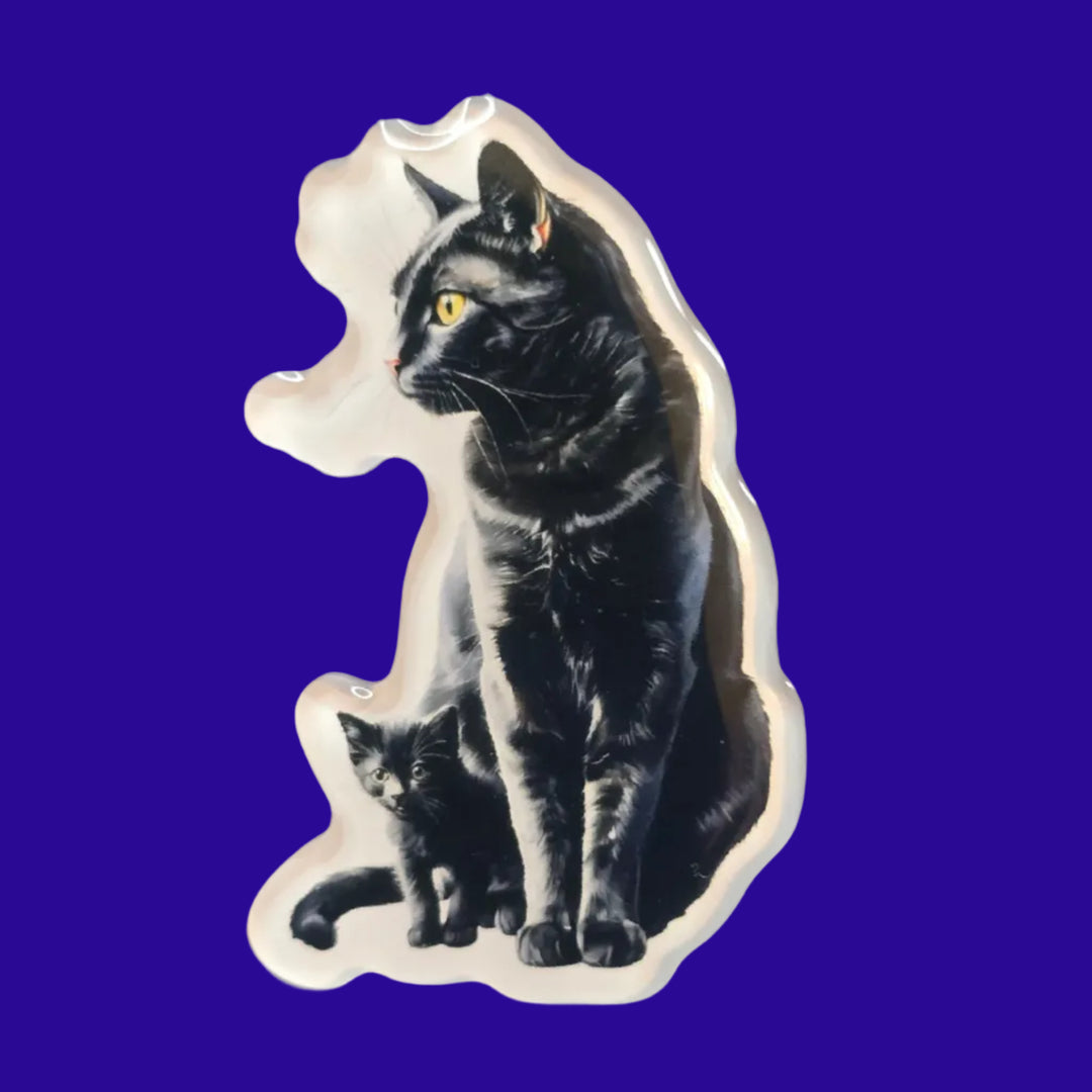 Black Cat Fridge Magnet, Mom and Kitten Magnet, Handmade Cat Lover Gift, Cute Magnetic Decor for Kitchen, Office, or Locker - Designs by Mysh