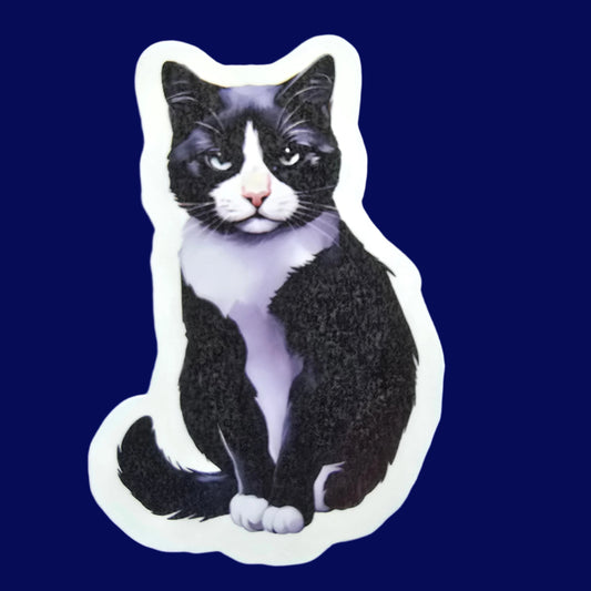 Tuxedo Cat Sticker, Black and White Cat Vinyl Decal, Cat Lover Gift, Waterproof Sticker for Laptop, Water Bottle, or Journal - Designs by Mysh