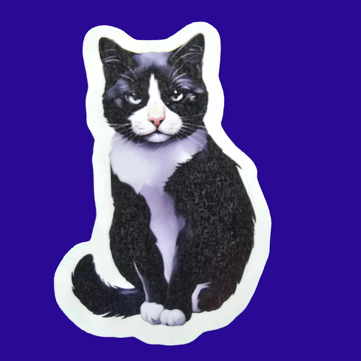 Tuxedo Cat Sticker, Black and White Cat Vinyl Decal, Cat Lover Gift, Waterproof Sticker for Laptop, Water Bottle, or Journal - Designs by Mysh